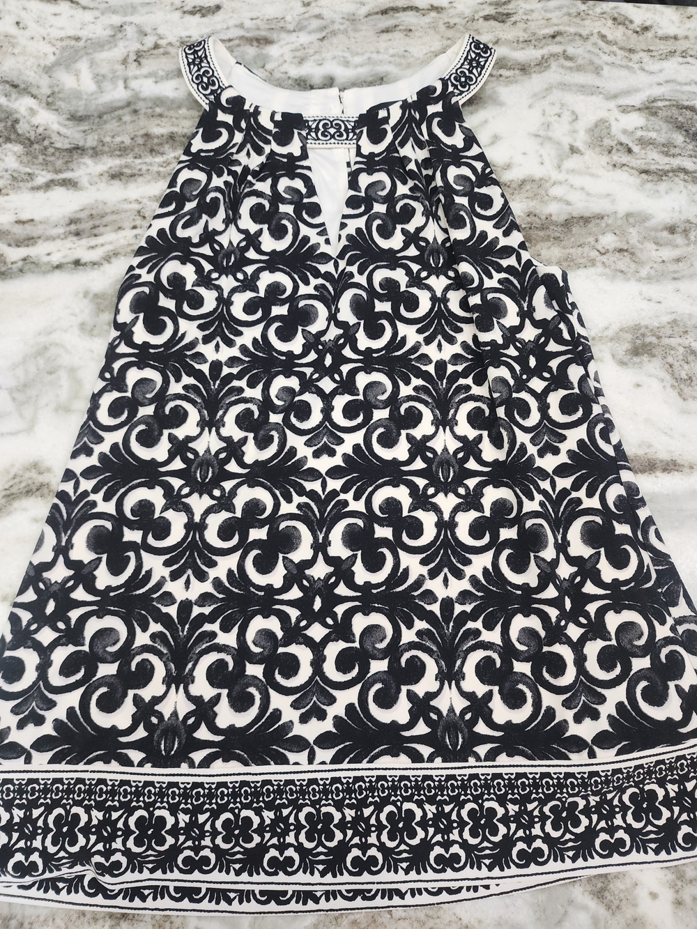 White House Black Market Black and White Sleeveless Patterned Halter Top